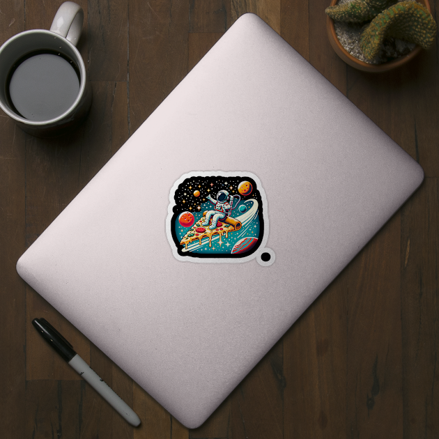 Funny Pizza Lover, Astronaut Surfing in Space by logiamerch
